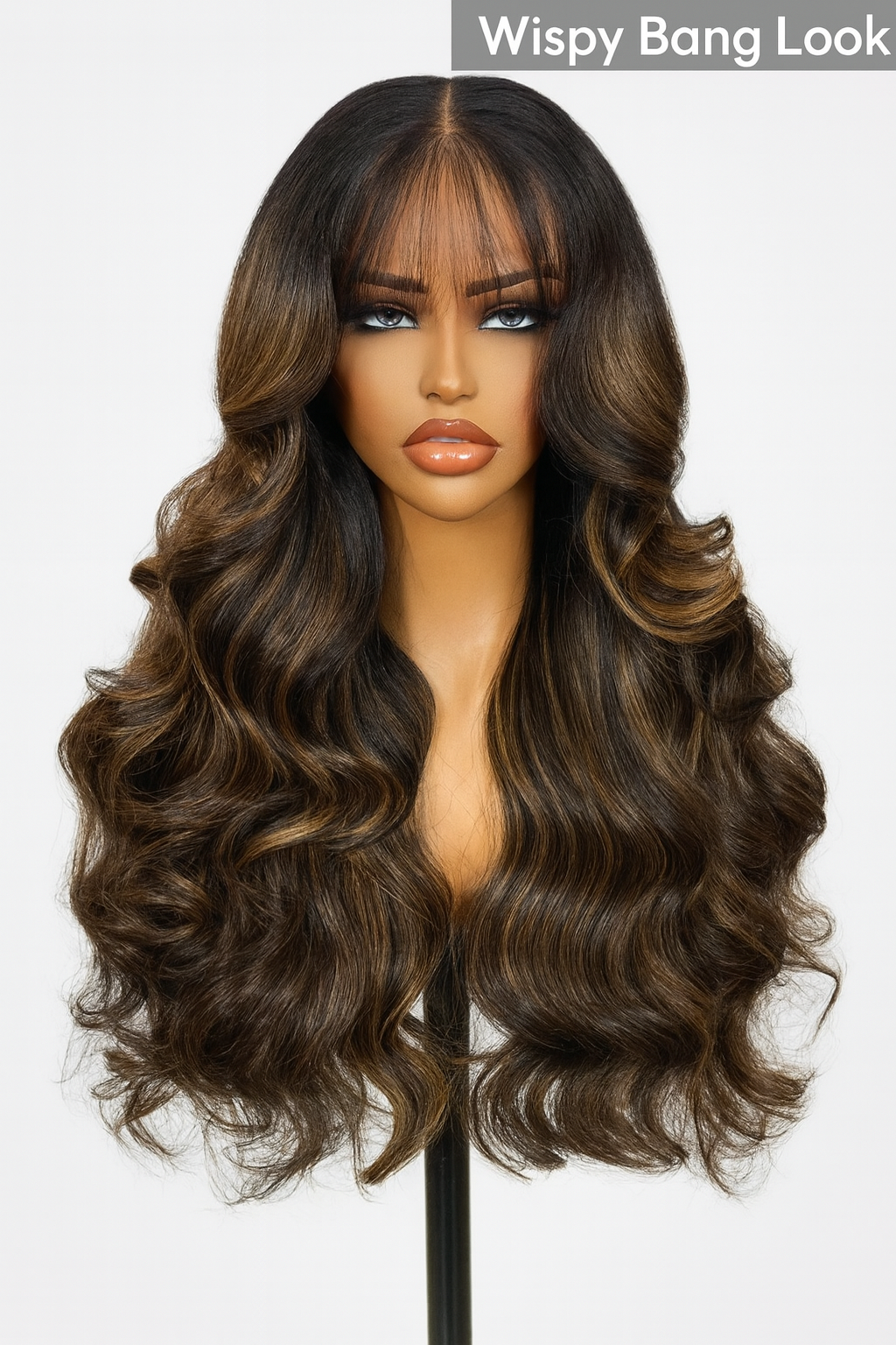 Mc Hair 7x5 Bye Bye Knots™ Wig Glueless Lace Balayage Highlight Body Wave Drawstring & Curtain Bangs Wig