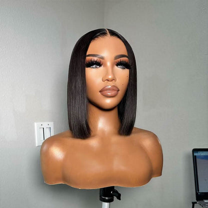 Straight Blunt-Cut Bob Wig – Middle Part, Natural Black