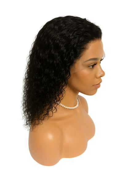 13×4 Deep Curly Lace Front Wig – Natural Black, 210% Density