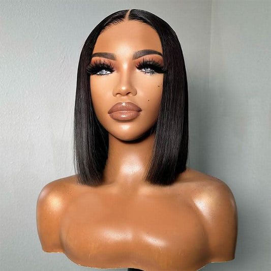 Straight Blunt-Cut Bob Wig – Middle Part, Natural Black