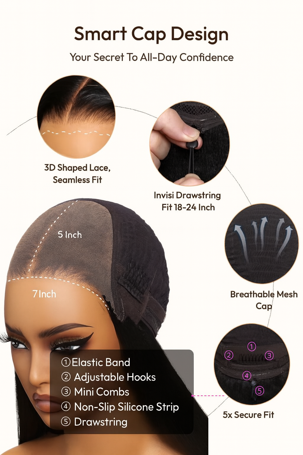 Mc Hair 7x5 Bye Bye Knots™ Wig Glueless Lace Balayage Highlight Body Wave Drawstring & Curtain Bangs Wig