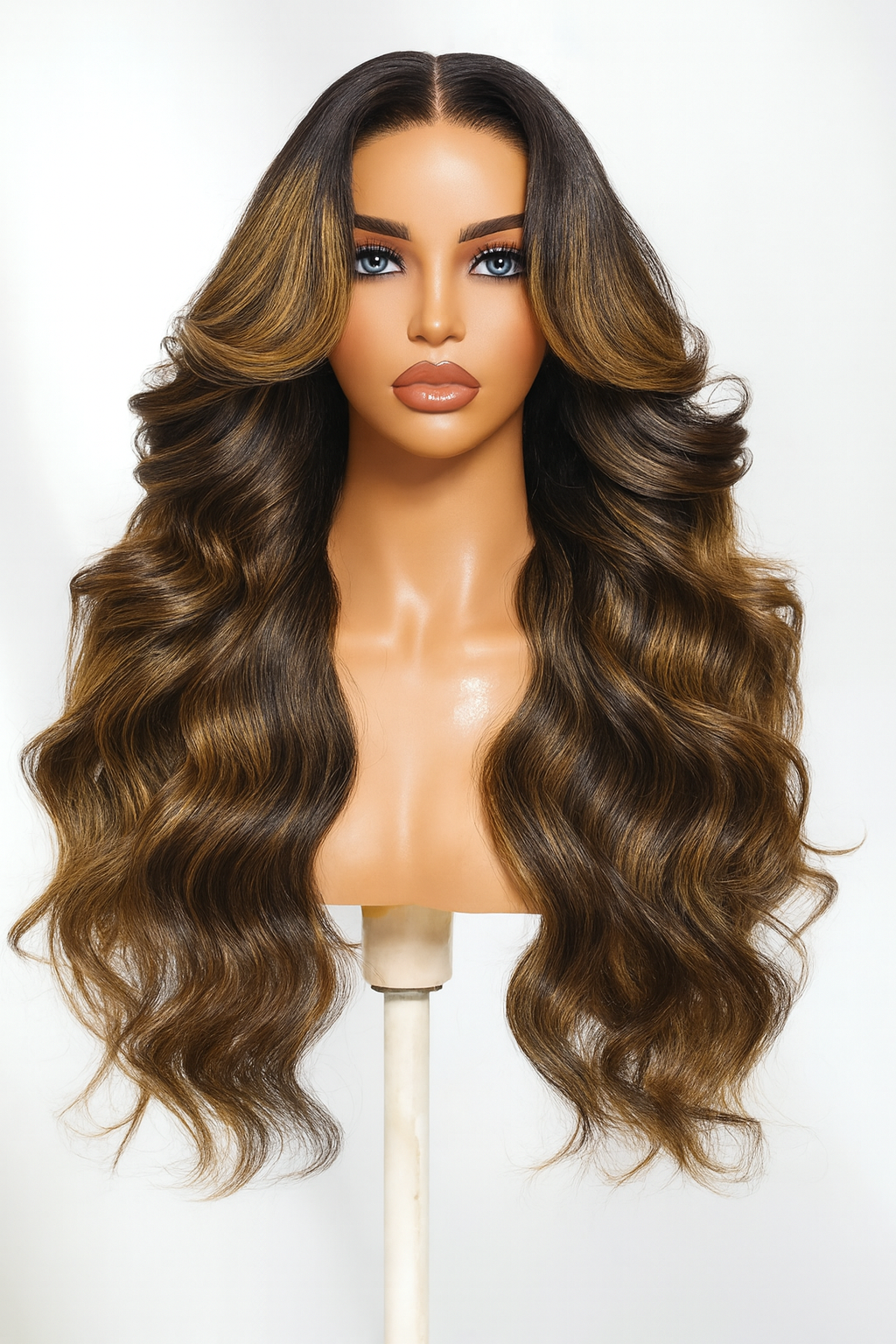 Mc Hair 7x5 Bye Bye Knots™ Wig Glueless Lace Balayage Highlight Body Wave Drawstring & Curtain Bangs Wig